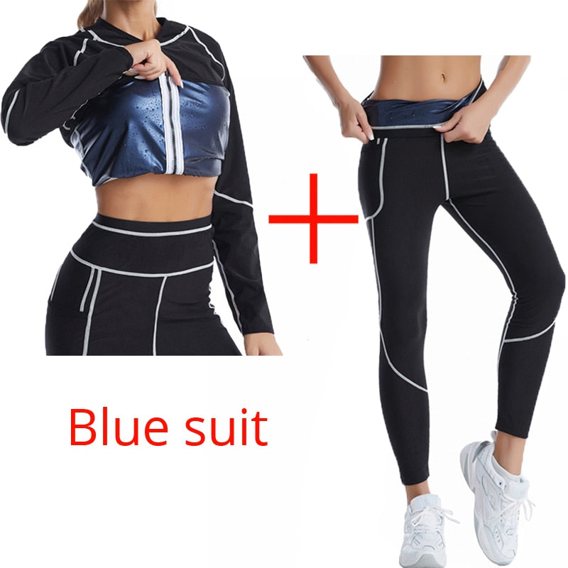 Women Body Shapers Sweat Sauna Suit Blue suit