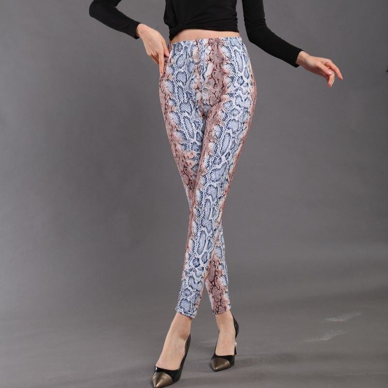 Women Leopard Print Gym Pants PD84 Blue Snake