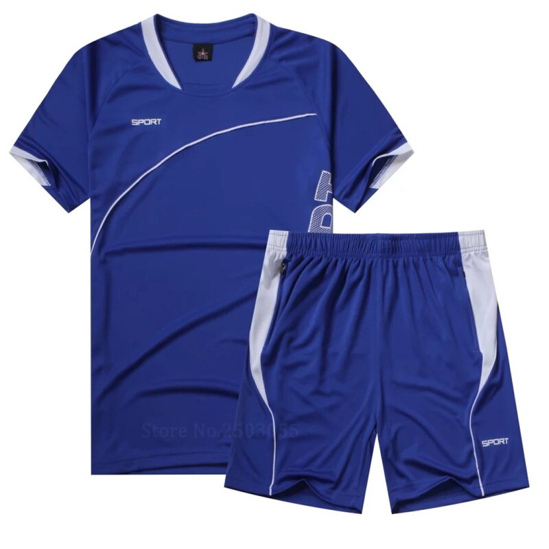 Men Running Short Sleeve+Shorts Suit Blue-2