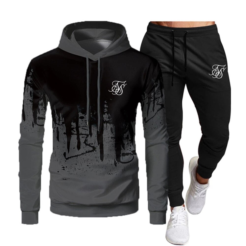 Fashion Sik Silk Hoodie Sports Suit Dark Grey SS B