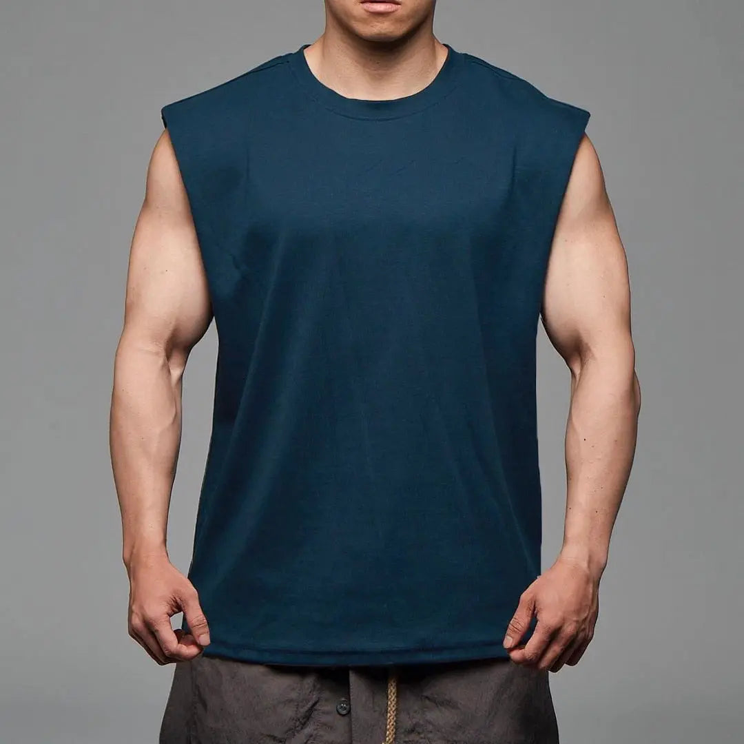 Man Tank Top Broad Shoulder Vest Blue