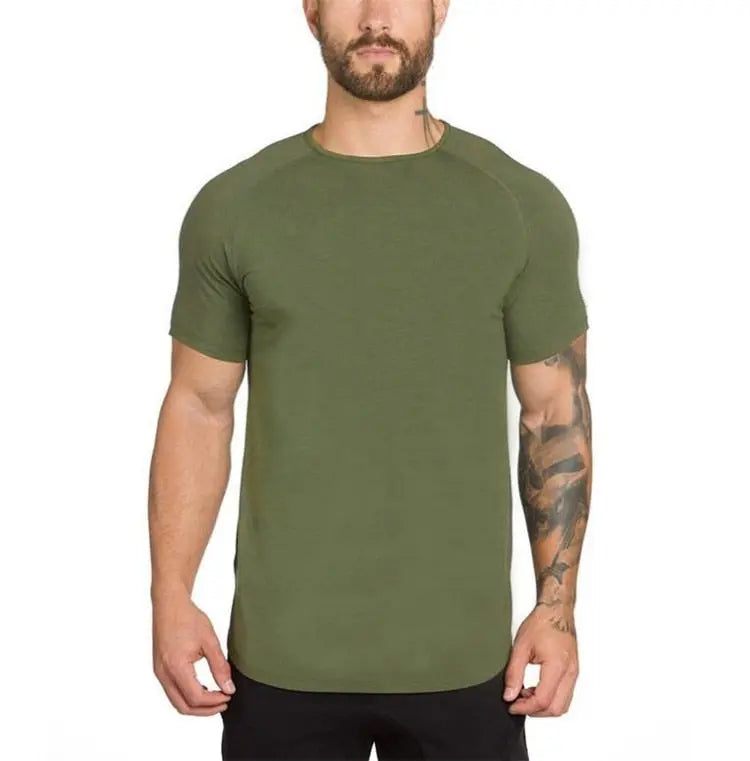 Men Cotton All Match Short Sleeve Shirt Army Green