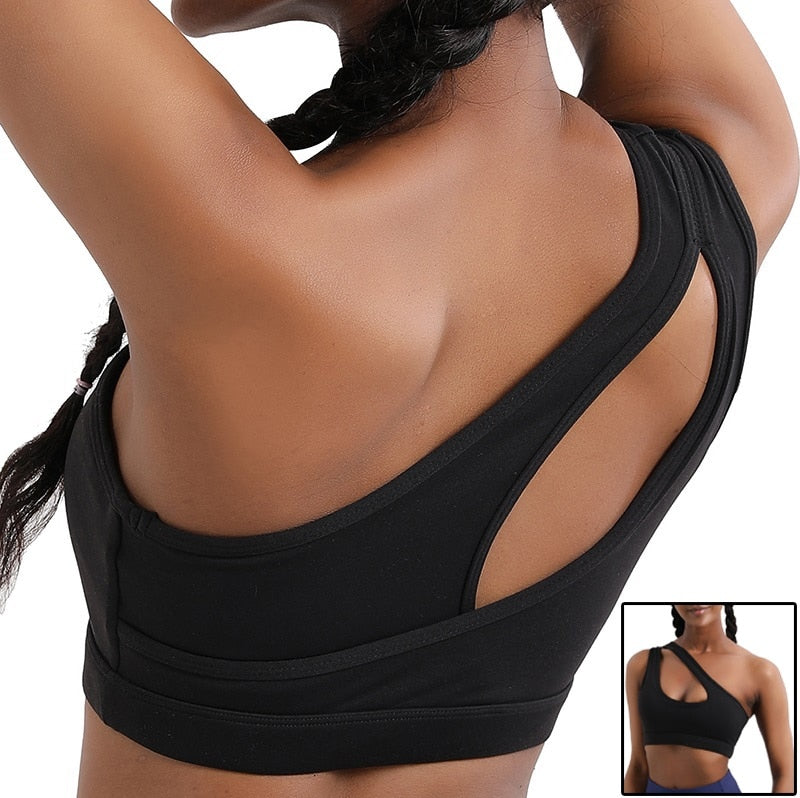 Sexy One Shoulder Yoga Bras Black 2