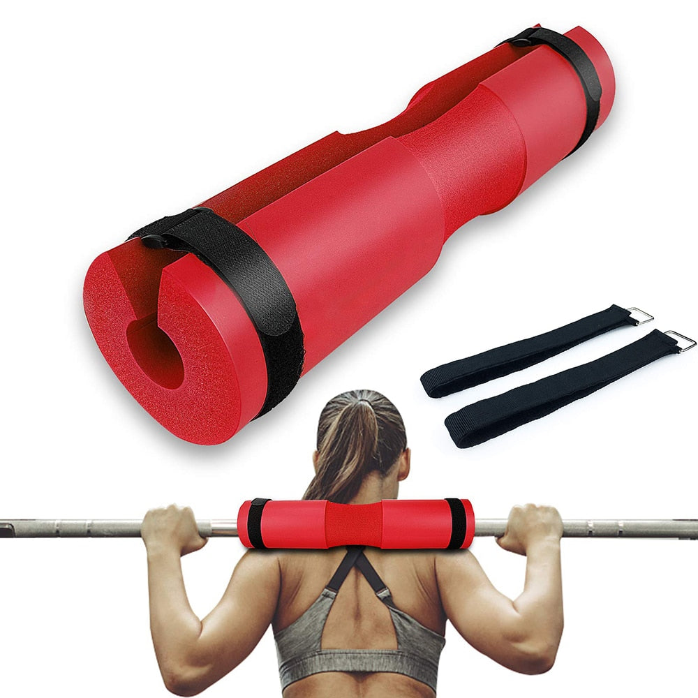 Gym Weightlifting Barbell Pad Red and Straps