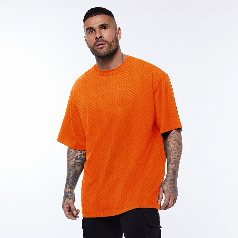 Men Drop Shoulder Gym T shirt Orange