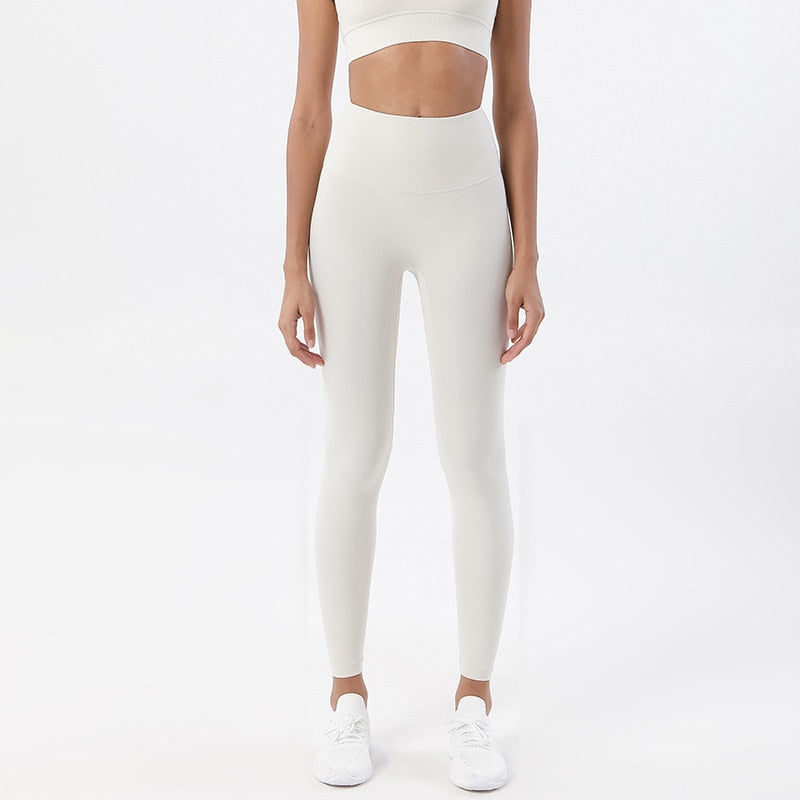 Women Nylon Gym Fitness Clothes LEGGING Light Ivory