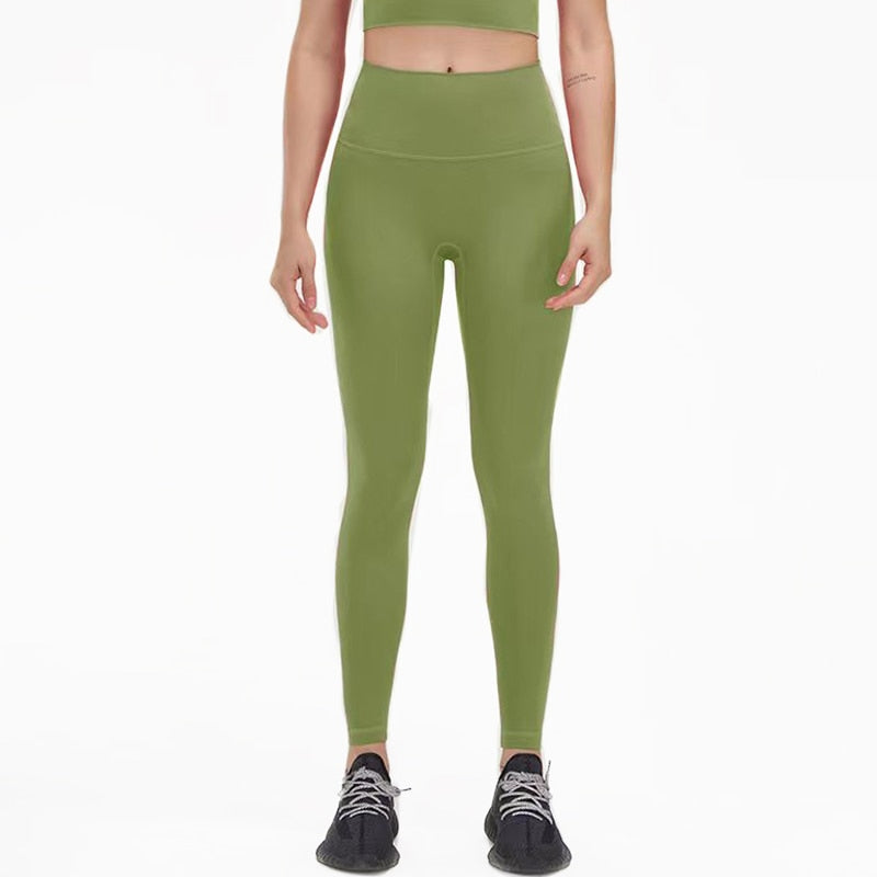 Women Hidden Pocket Nylon Gym Leggings Matcha Green