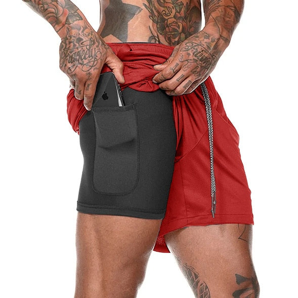 Men Double-deck Running Shorts Red