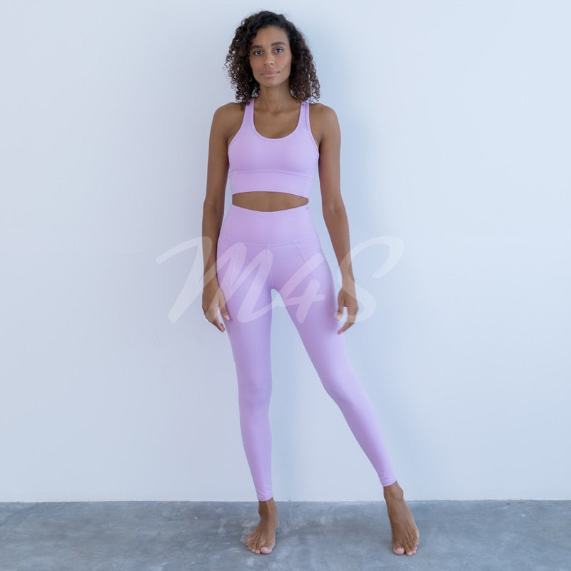 Seamless Ribbed Women Yoga Set 2208 purple