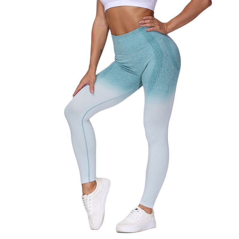 Women Push Up Seamless Yoga Leggings Ombre Green White