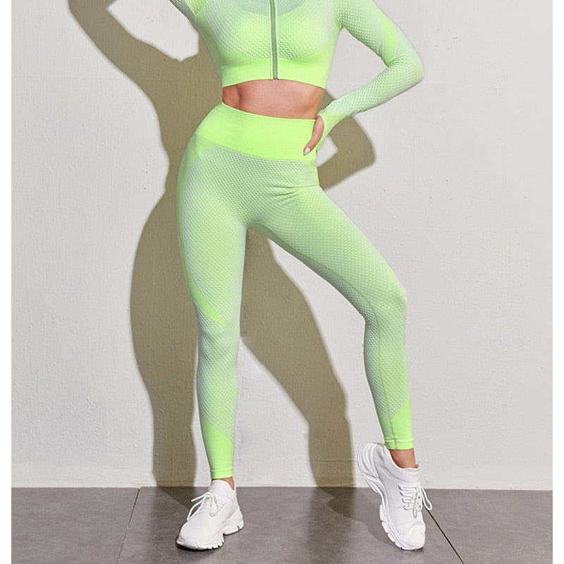 Women Gym Fitness Clothing Set Pant Fluorescein