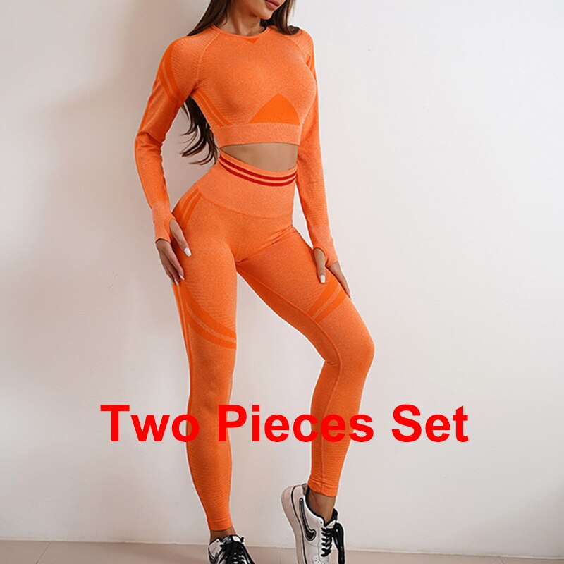 High Waist Seamless Yoga Sets orange leggings set