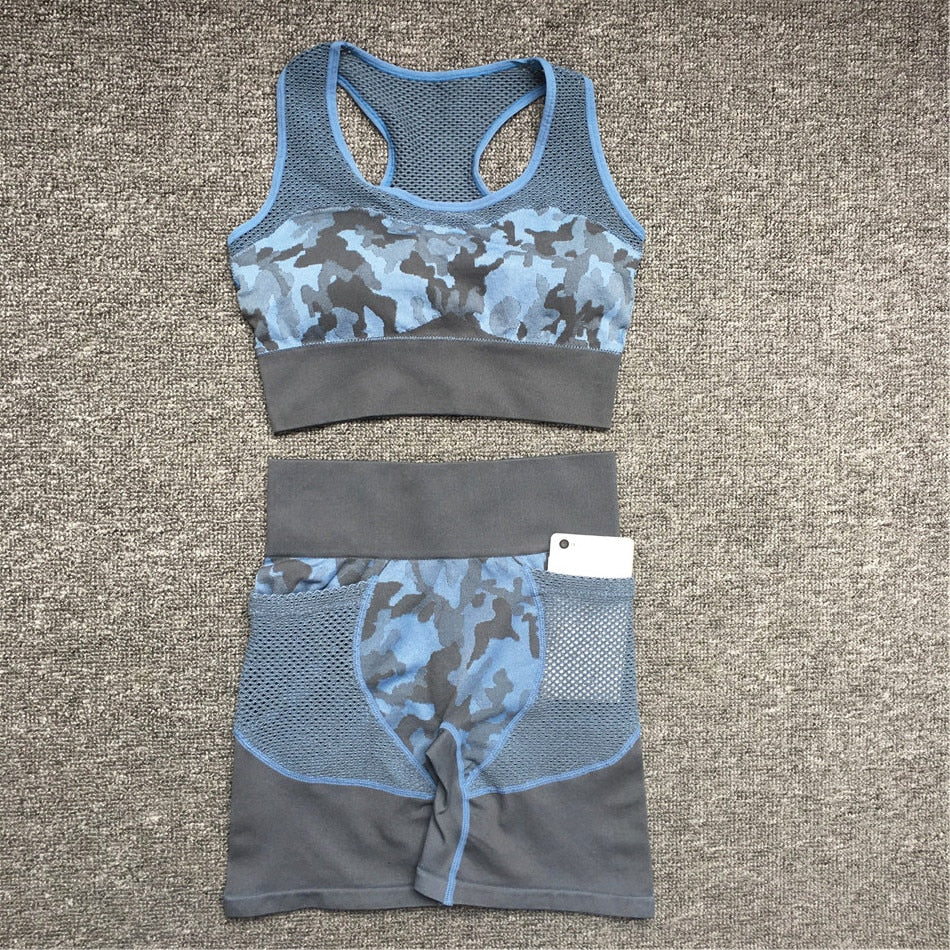 Women Gym Workout Suits blue bra st set