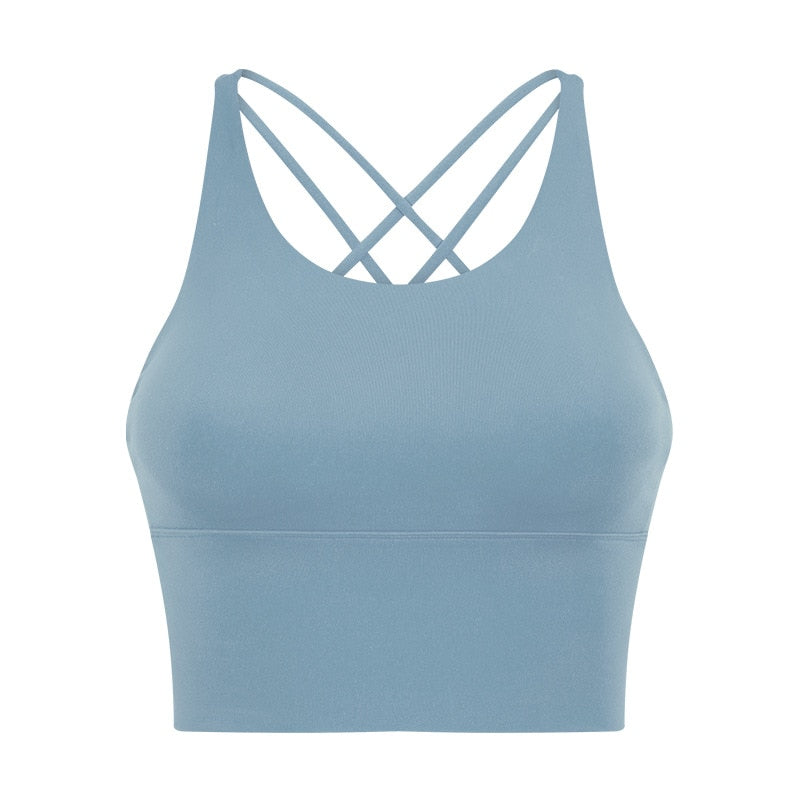 Thin Straps Crossover Women Yoga Bra Aquamarine