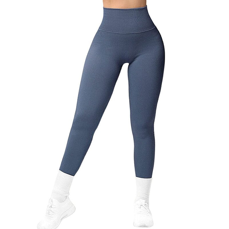 Sport Women Ribbed Yoga Pants Blue