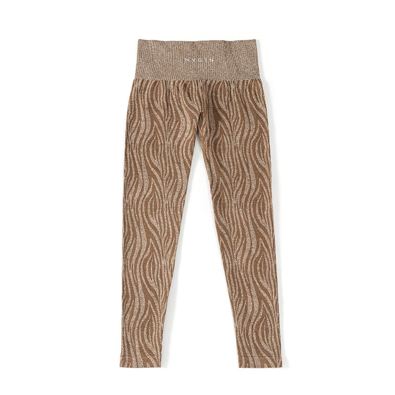 Women Zebra Pattern Seamless Leggings Pants Zebra Mocha