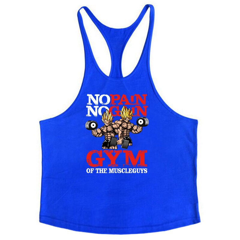 Men Bodybuilding Stringer Tank Tops Blue