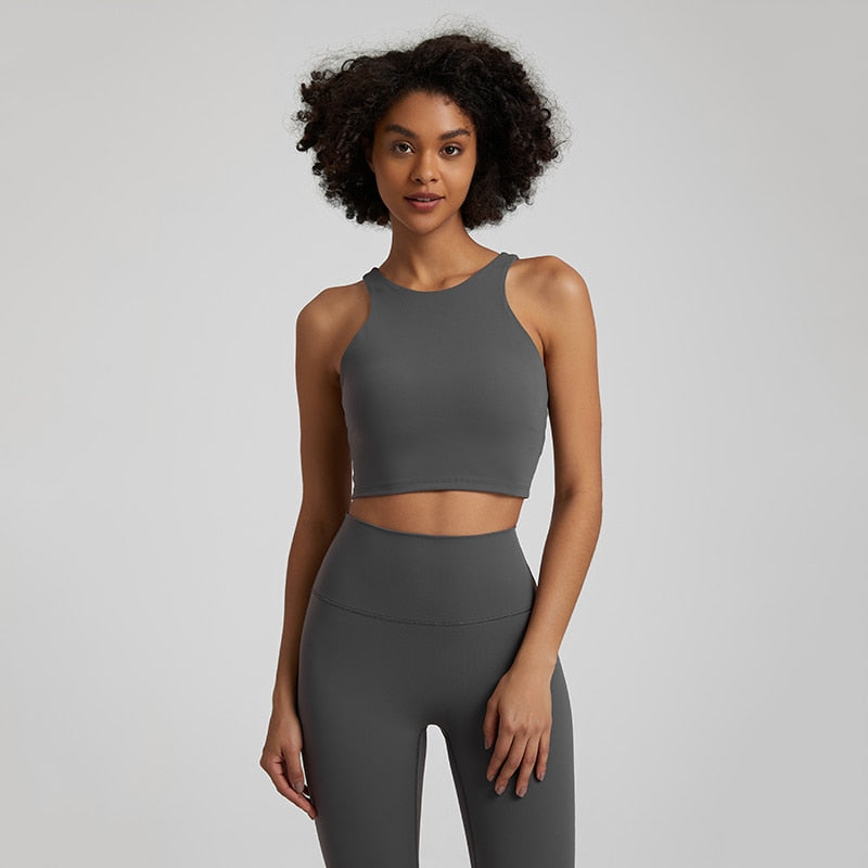 High Neck Push Up Sports Bra Classic Grey