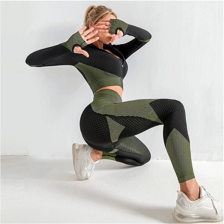 Women Gym Fitness Clothing Set 2pcs Army Green