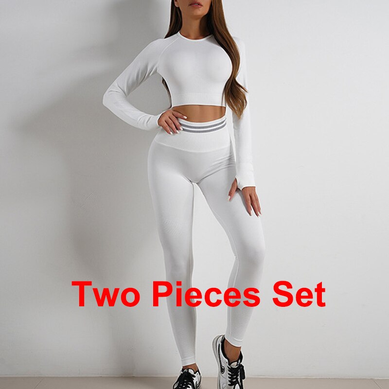 High Waist Seamless Yoga Sets white leggings set