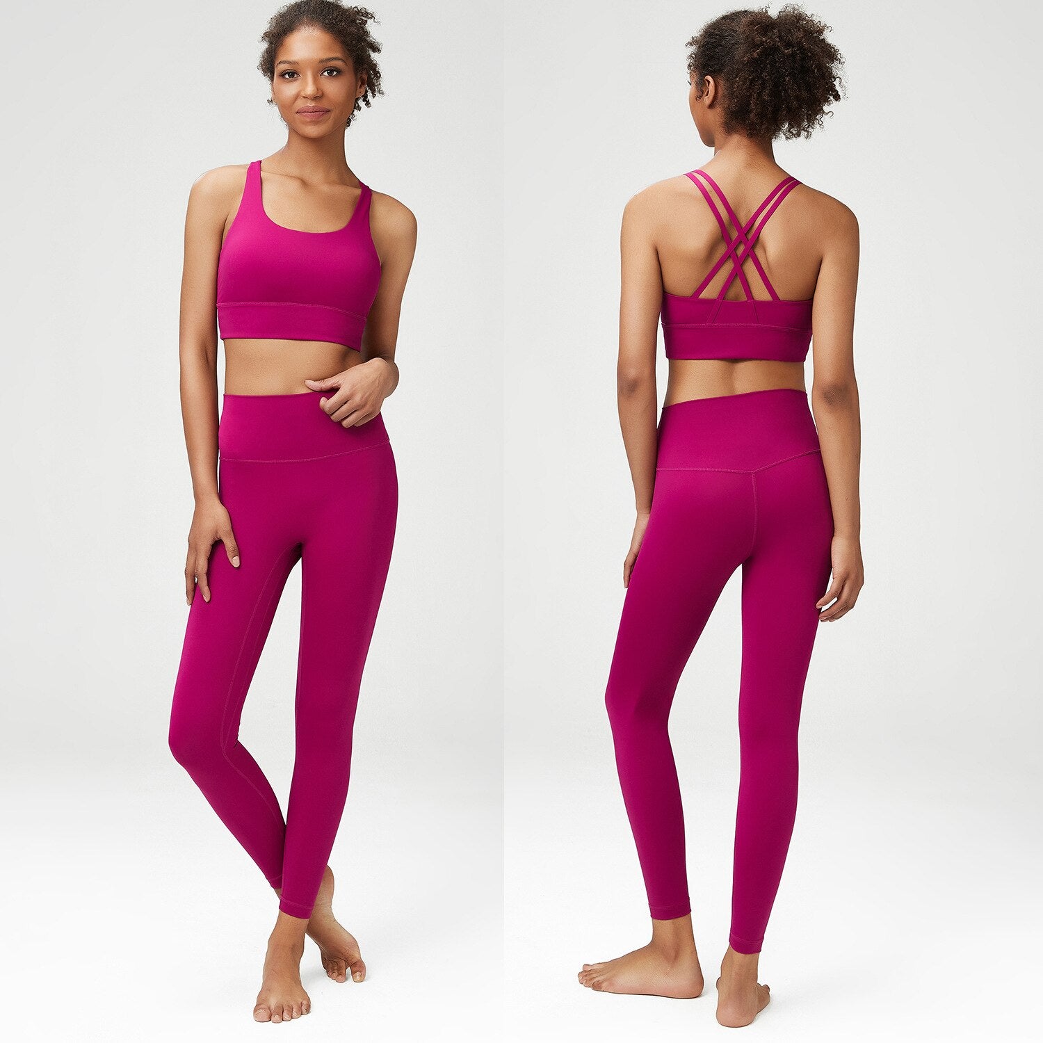 Seamless Women Yoga Sports Suits Rose red