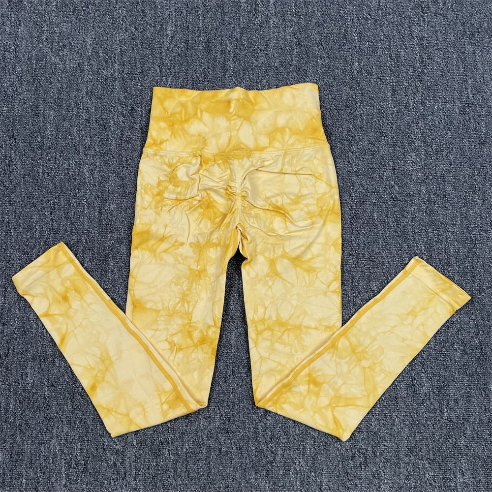 Sexy Women High Wasit Yoga Sets 1Pcs Yellow Leggings