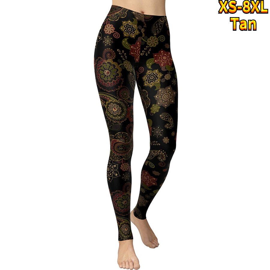 Basic Line Printed Yoga Pants 92498-tan