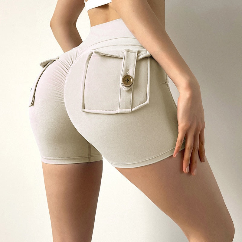Women Gym Cargo Shorts Ivory white