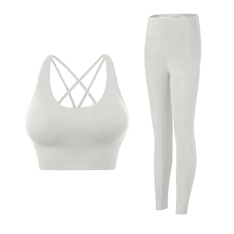 Women Two Piece Gym Yoga Suit Set Ivory