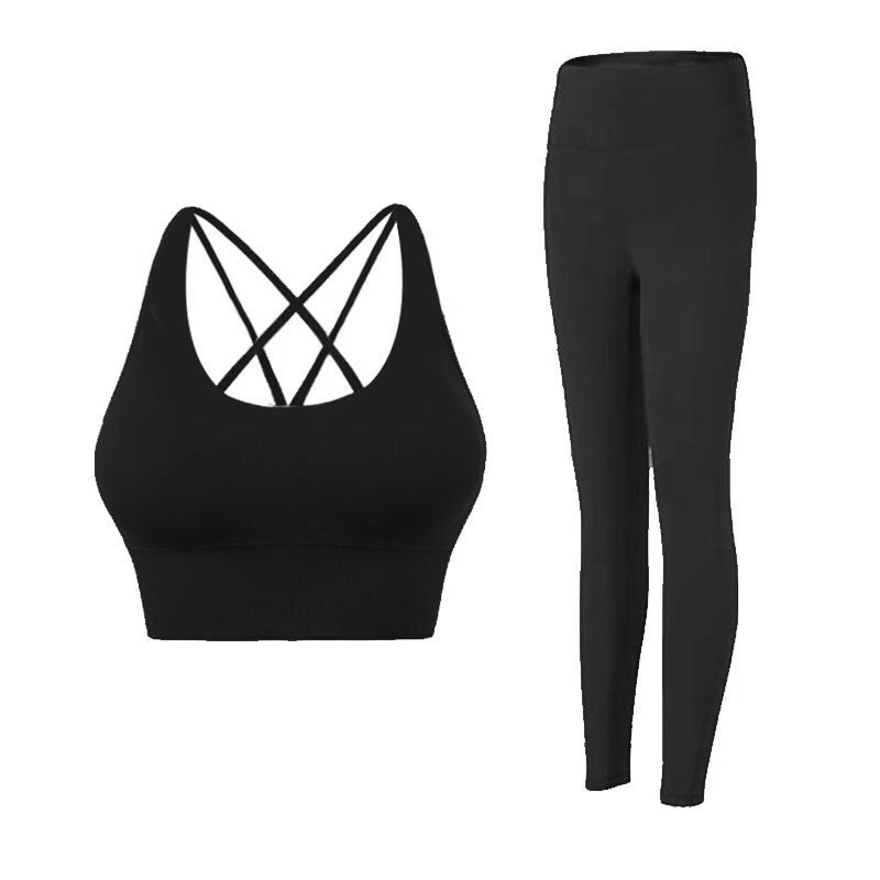 Women Two Piece Gym Yoga Suit Set Black