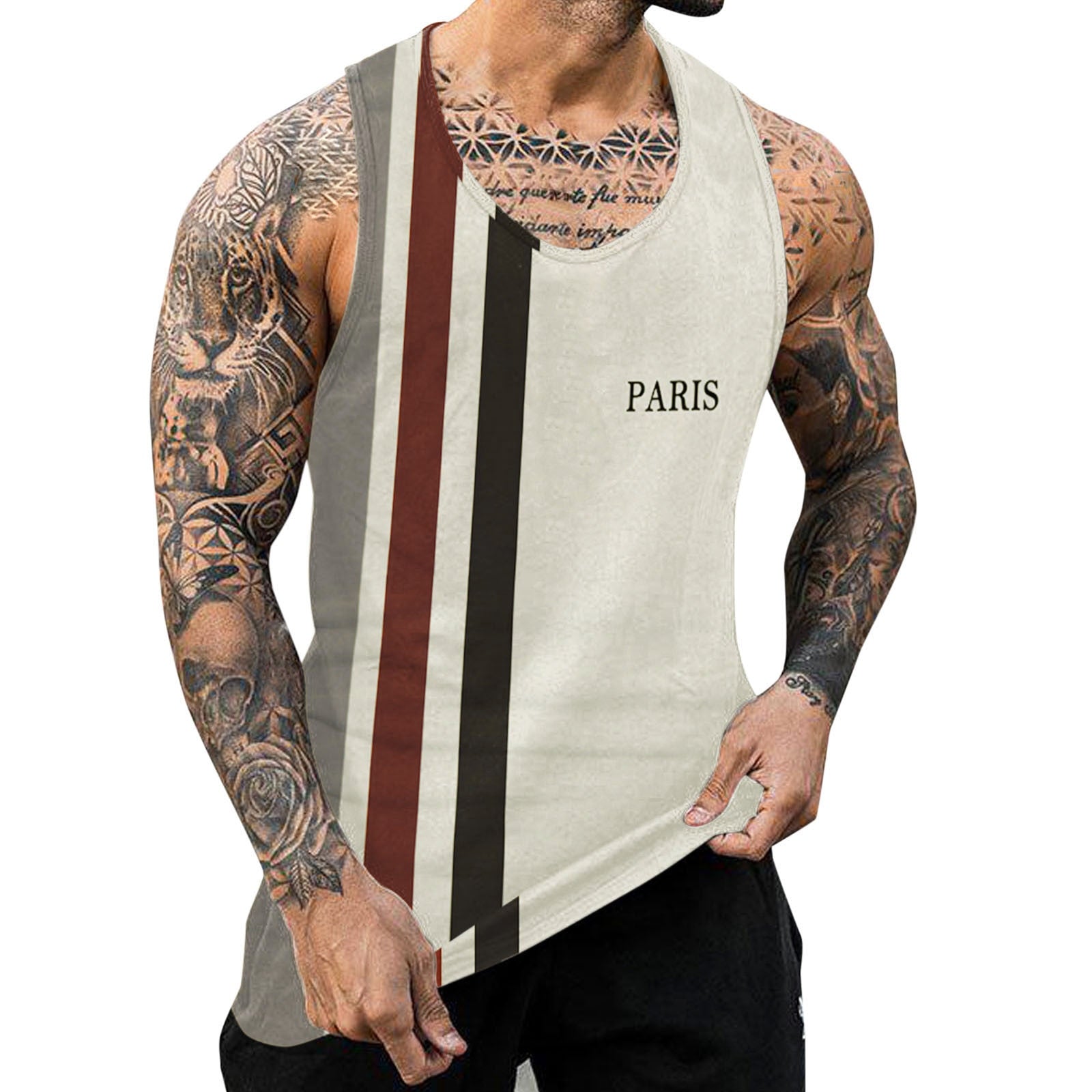 Male Striped Print Vest Tank Tops