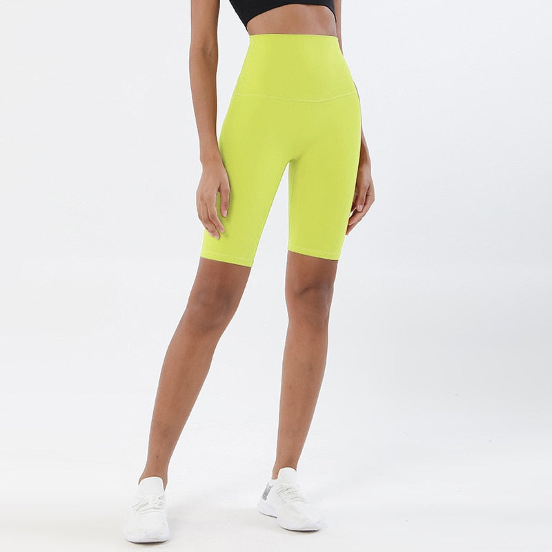 Women Nylon Gym Fitness Clothes SHORTS Lemon Yellow