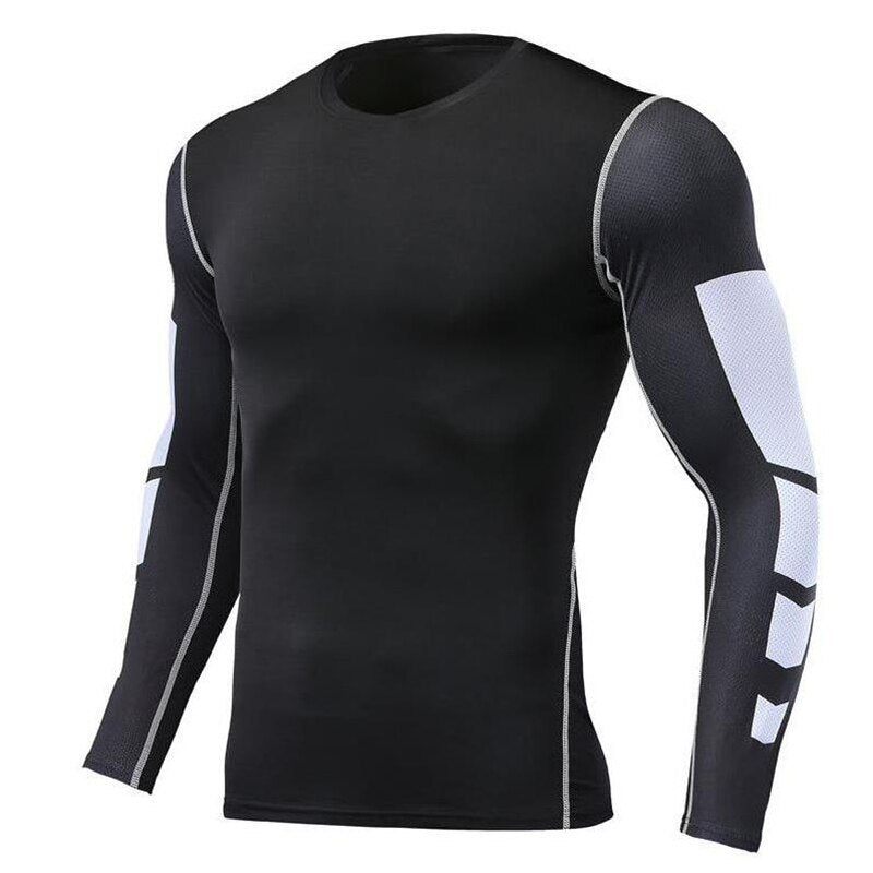 Men Tight Gym Compression T-shirt B-BlackWhite