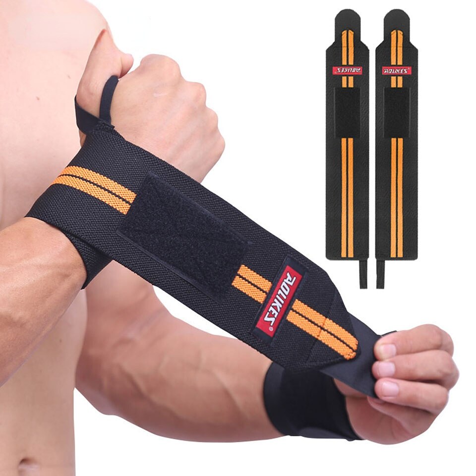 Weight Lifting Gym Wrist Support Brace Black with Orange