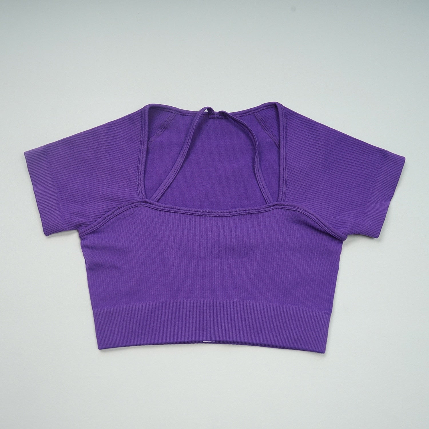 Women Summer Ribbed Gym Set Tshirt-Pruple