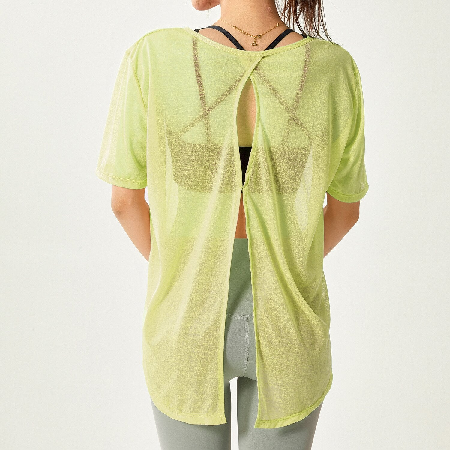 Thin Loose Backless Slit Yoga Shirts QDX146-Canary Yellow