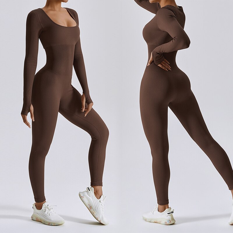 Women Long Sleeve Rompers Gym Set