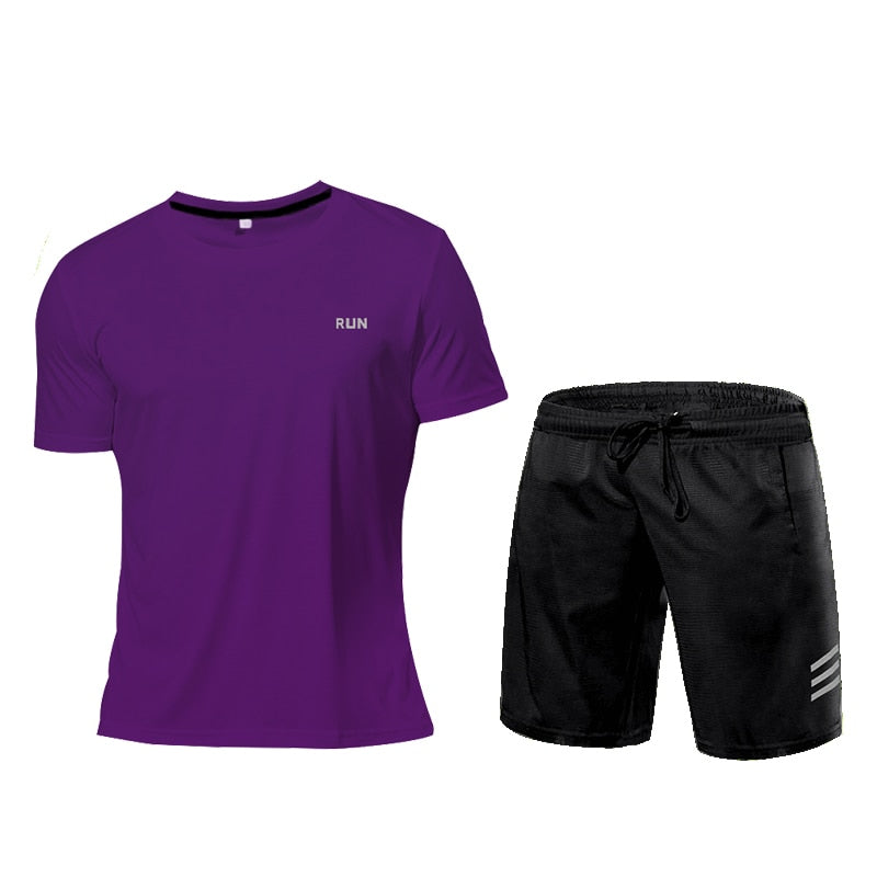 Men Compression Clothing Fitness Gym Set Purple Set