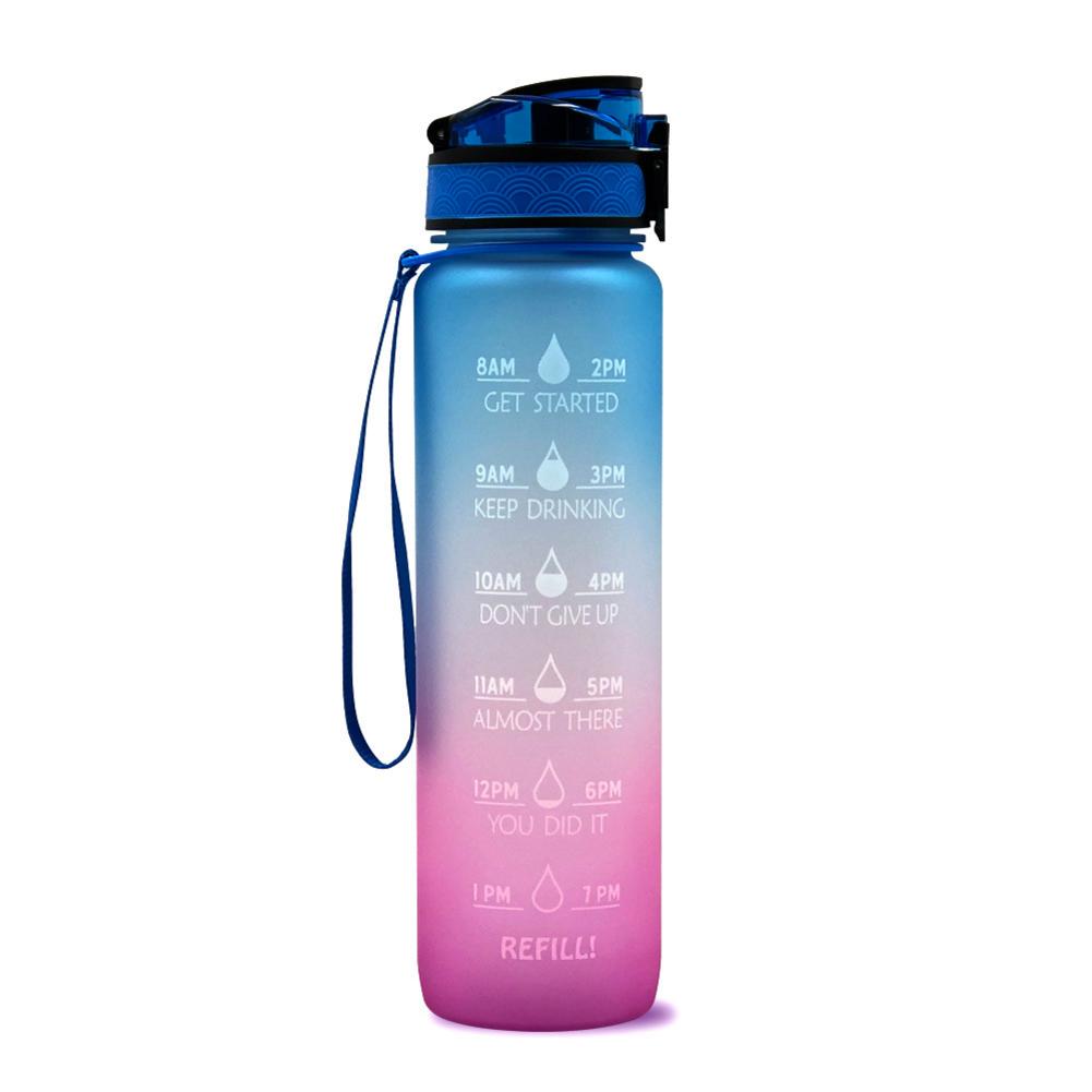 1L Sports Water Bottle with Straw Blue Purple