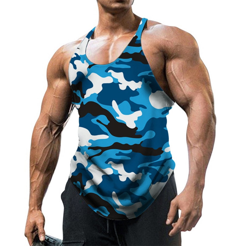 Camouflage Summer Fitness Tank Top light blue