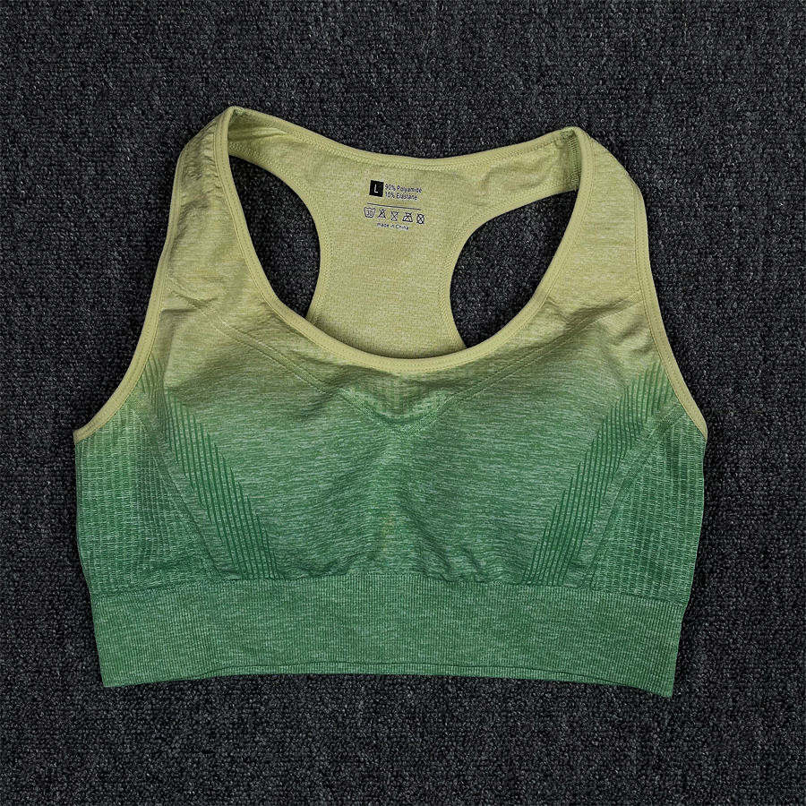 Seamless Women Crop Top Yoga Set Green Bra 1Pcs