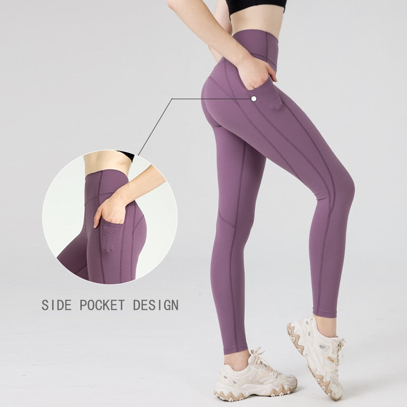 Women Naked feeling Gym Leggings Style34Purple