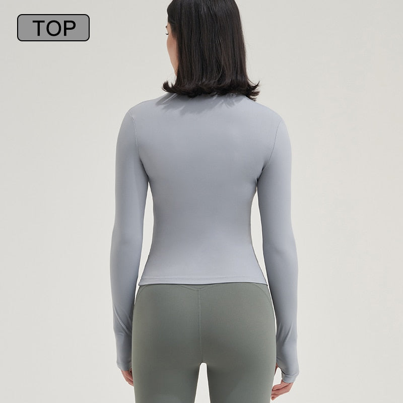 Women Pilates Long Sleeve Gym Shirt Top-Rhino Grey