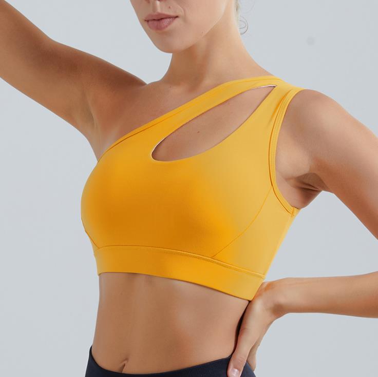 Sexy One Shoulder Yoga Bras Yellow