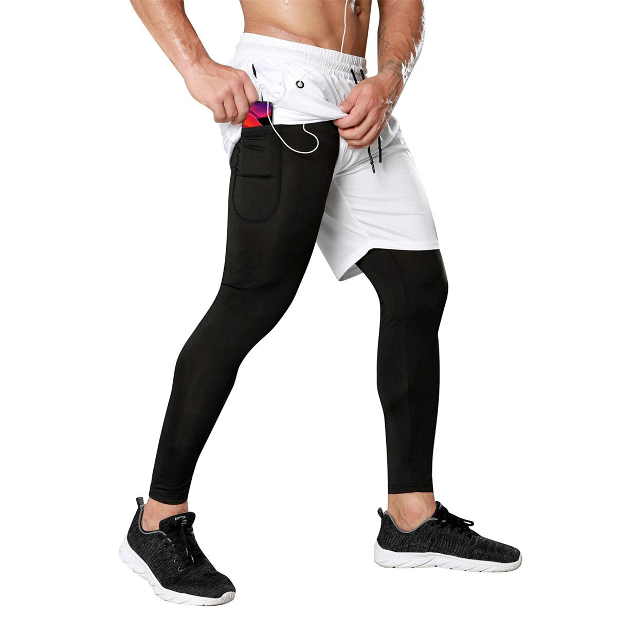 Men Gym 2 in 1 Sweatpants White