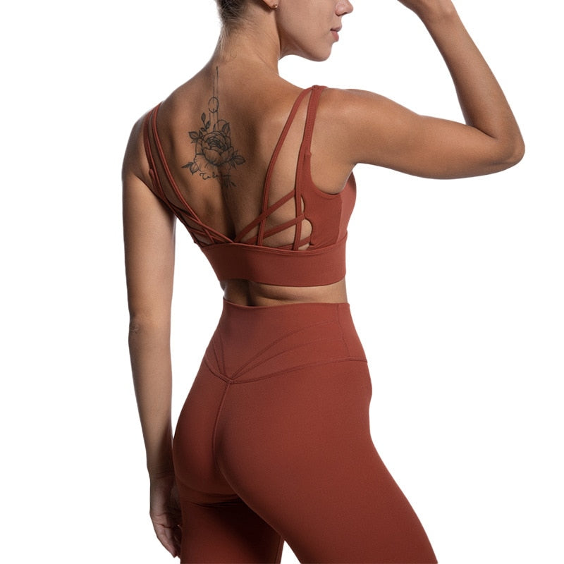 Woman Gym Workout 2 Piece Suit Brick Red