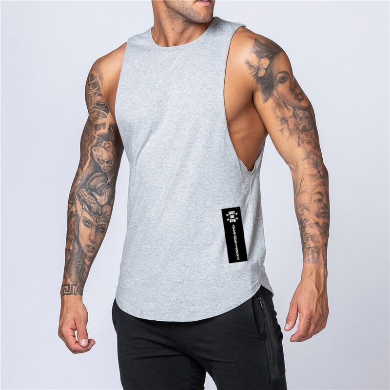 Mens Cotton Workout Gym Tank Top Gray