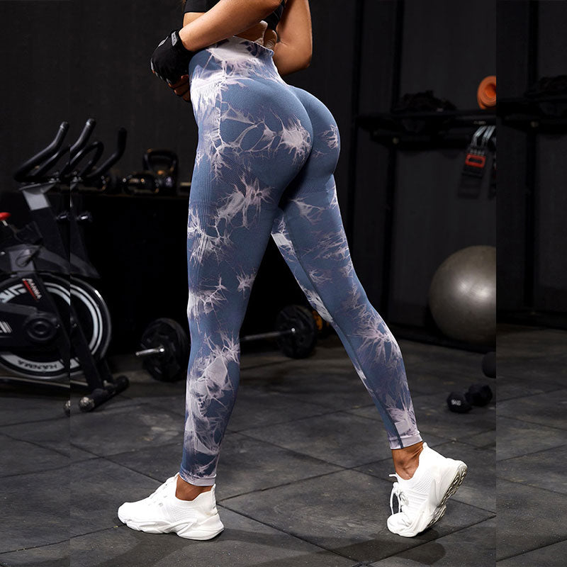 Tie Dye Women Fitness Seamless Leggings LightNavy 1