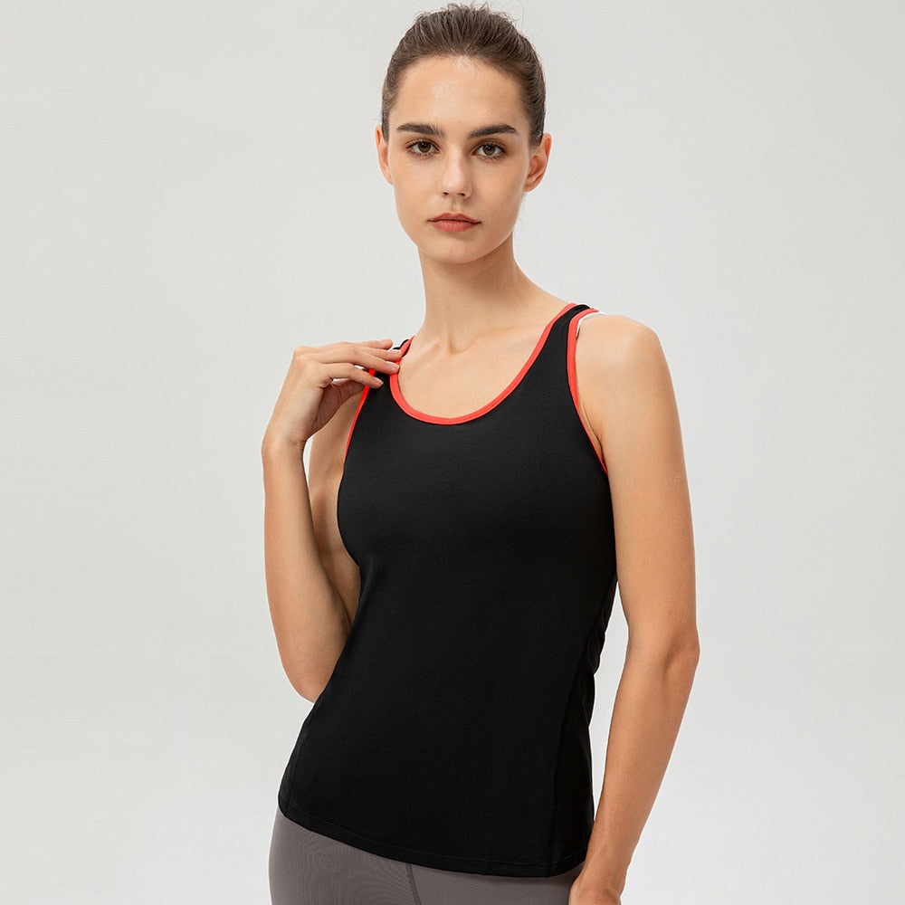 Women Sport Running Yoga Shirt Black Orange