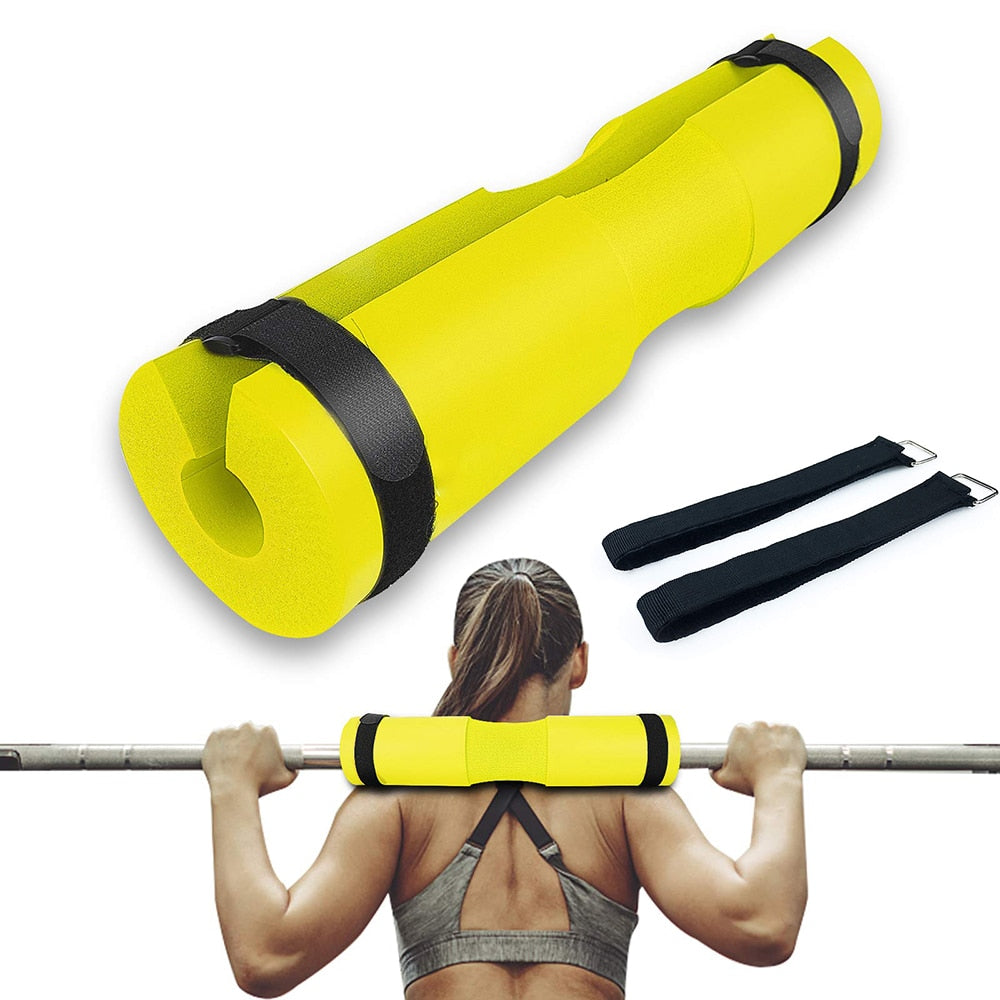 Gym Weightlifting Barbell Pad Yellow and Straps